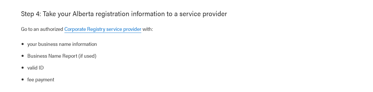 Alberta.ca, Step 4: Take your Alberta registration information to a service provider
