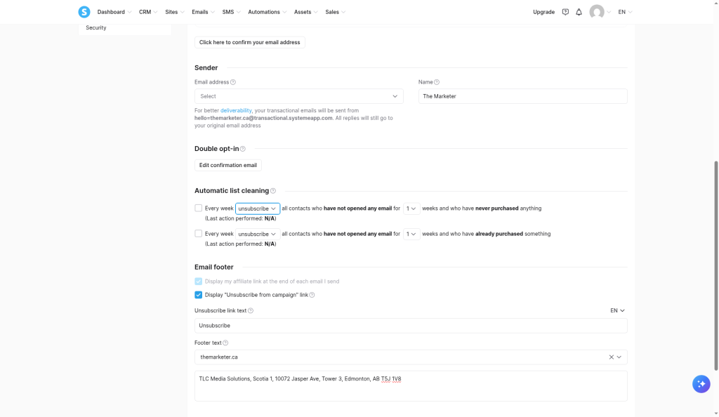 Footer text with Edmonton address entered